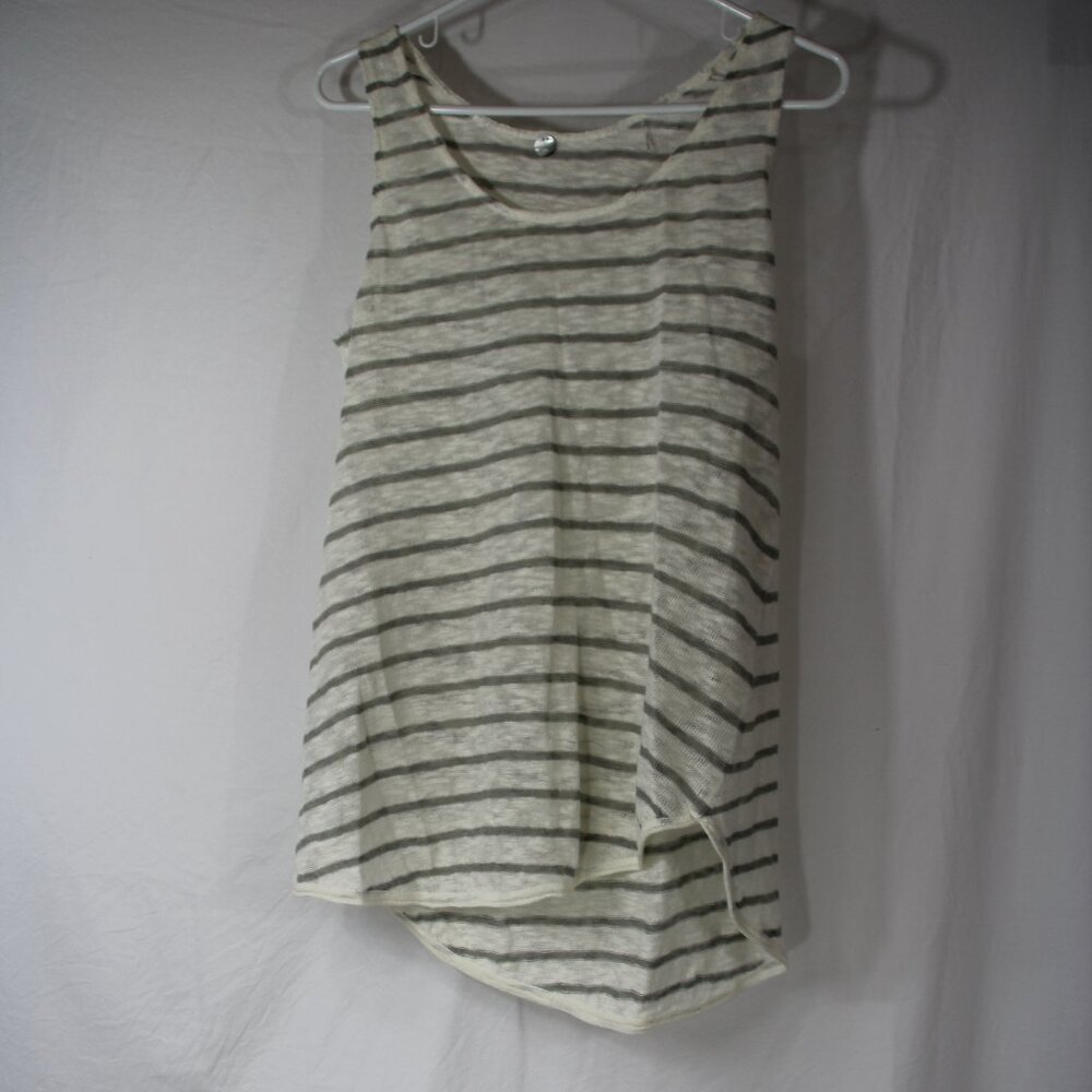 Margaret O'Leary 100% Linen Cream Striped Shabby Chic Tunic Tank Top S Lagenlook